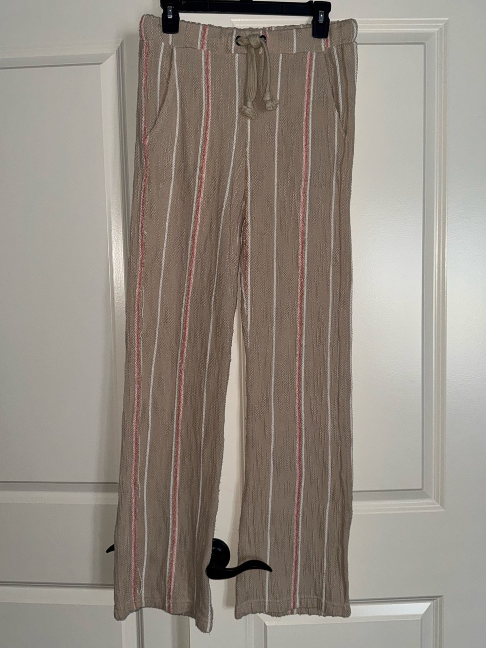 Vintage Havana Beige Knit Pants with Cream and Pink Stripes